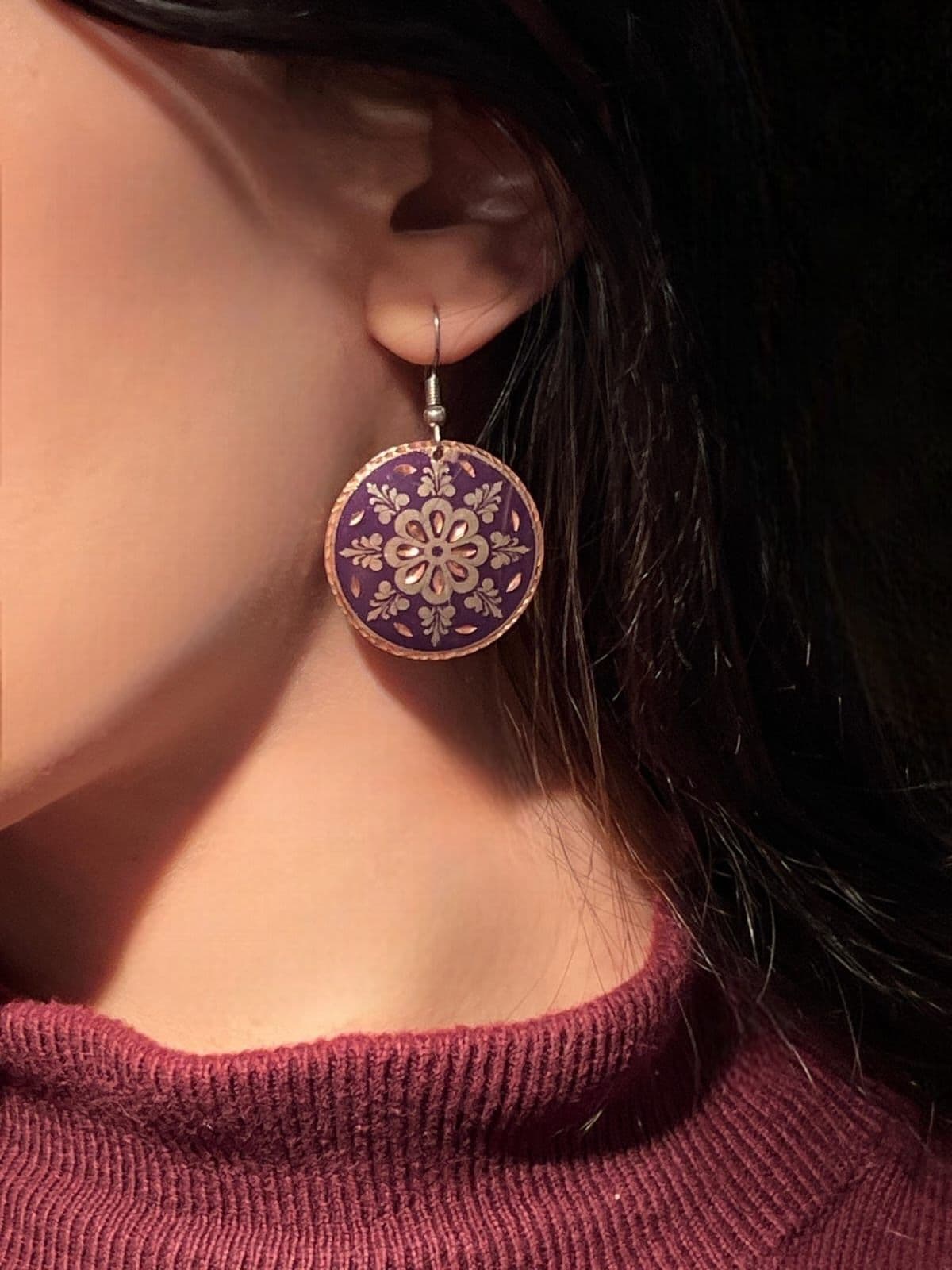 Bakır küpe, kupe, Bakır küpe modeli, işlemeli küpe, Saf bakır küpe, pembe küpe, kadın küpe